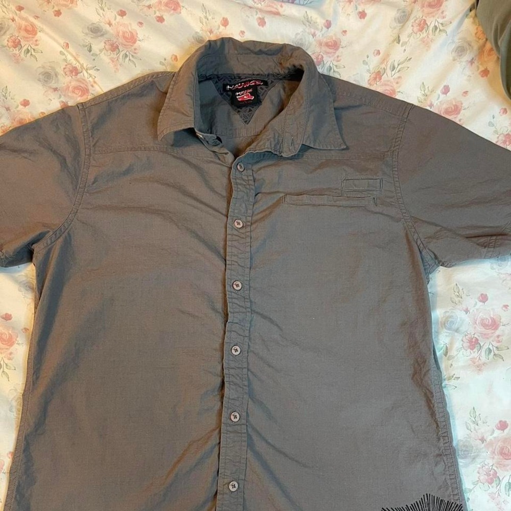 Tony Hawk Button Up Shirt Men's Large Gray Short Sleeve Graphic Skate